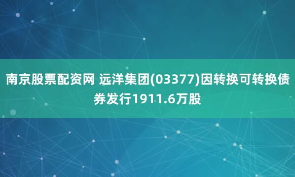 南京股票配资网 远洋集团(03377)因转换可转换债券发行1911.6万股
